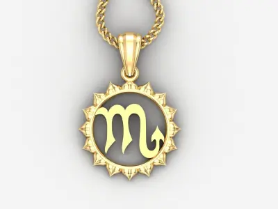 Sun Scorpio Light Gold Pendant Version 7 3D print model