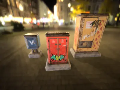 Sci-fi cyberpunk city street electrical boxes Low-poly 3D model