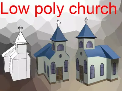 Church Low-poly 3D model with roof Free low-poly 3D model