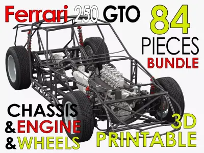 Ferrari 250 GTO Chassis Frame - Engine - Wheels Pack Bundle 3D Model Collection