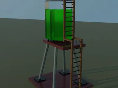 Three House and Water Tank Unity-Blender-Svg-Obj-Fbx Low-poly 3D model