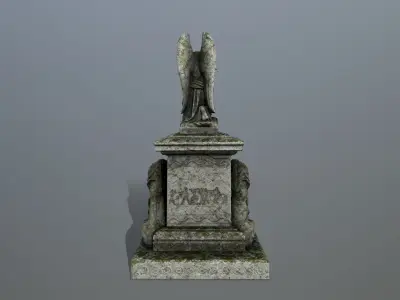 statue 4 gravestone with on top Low-poly 3D model