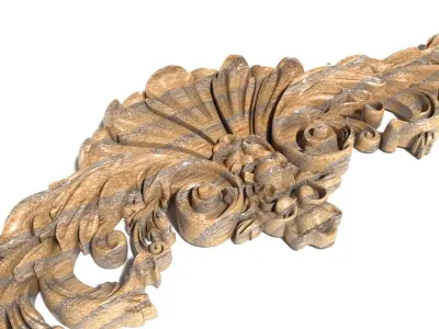 Cartouche-020 ornately carved wooden crown molding 3D model