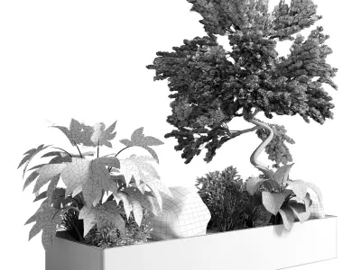 bonsai tree with plants set in the garden 290 3D model