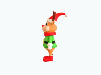 3D Cartoon Reindeer Christmas Character in Festive Attire Low-poly 3D model