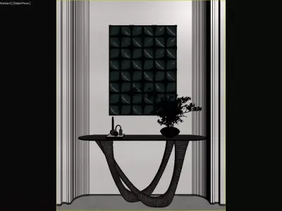 Scandinavian Living Room with Dresser and Paper Lanterns 3D model