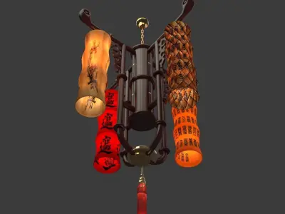 Chinese bamboo red lantern 3D model