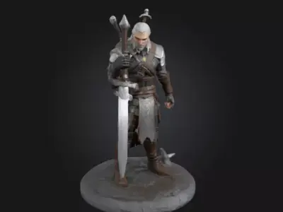 Geralt of Rivia 3D Printable Statue  The Witcher Collectible 3D print model