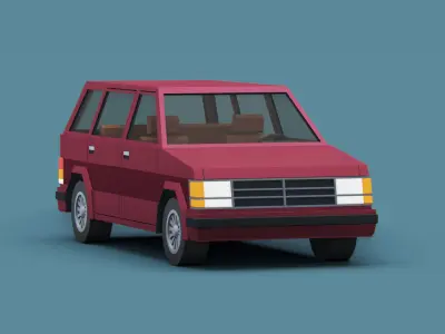 Stylized Cartoon Minivan 80s Low-poly 3D model