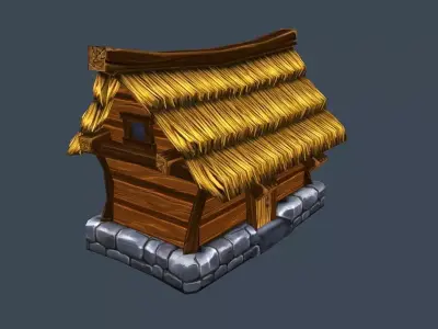 Cartoon Old Wooden House Building Low-poly 3D model