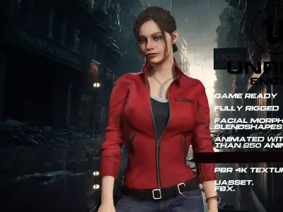 Claire redfield full rigged - game ready - animated 3D model