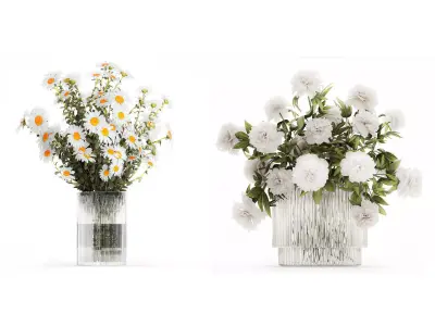 Flower Bouquets Chamomile Peonies Poppy Hydrangea 596 3D model