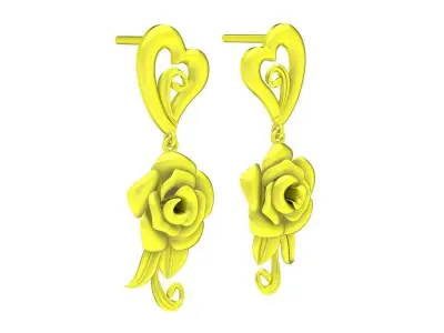 Elegant Rose Flower Heart Drop Earrings for Women 5664 3D print model