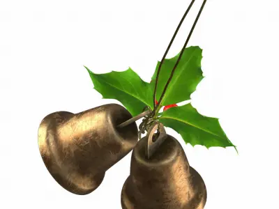 Holly berries with vintage christmas brass bells PBR 3D model 3D model