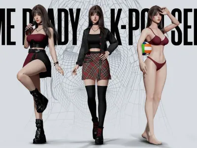K-POP BUNDLE Game-Ready Fashion Girls 3D Model Collection