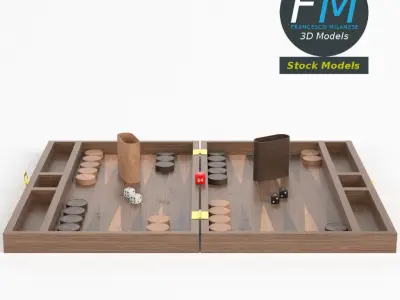 Backgammon board game set 3D model