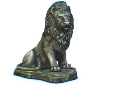Low Poly 3d Statue Lion Dark Metal Cast Iron Low-poly 3D model
