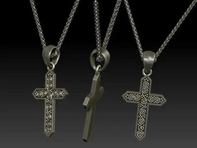 scroll cross pendant 3D print model