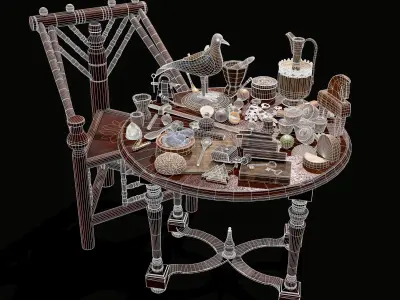 Medieval Props Messy Table Scene 3D Model Collection