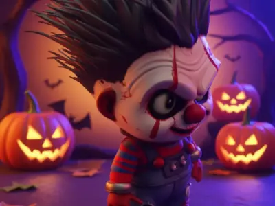 Cute Halloween Clown 3D Model Cartoon Character Spiky Hair Low-poly 3D model