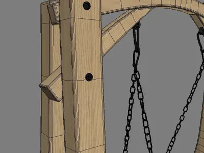 One Seat Wooden Swing 15 3D model