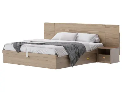 Brown Wooden Panel Bed 3D model