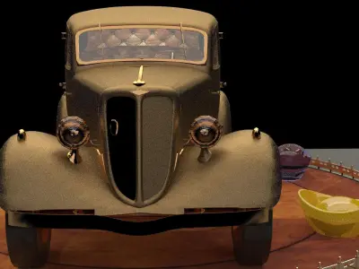 Chinese gold ingot with classic car 3D model