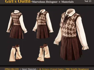 Girls Outfit- MD-Clo3d - Smart Material -Textures - OBJ - FBX 3D model