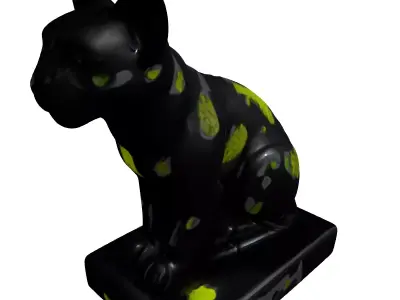 Weathered Mossy Cat Statue Low-poly 3D model