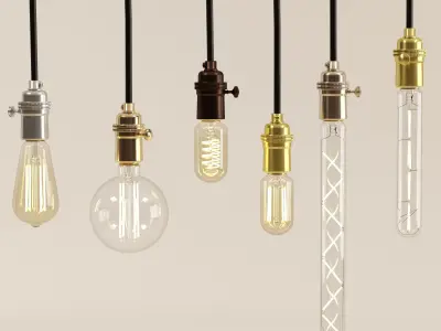 Decorative Edison LED Tube Set E24 with Sockets 3D model