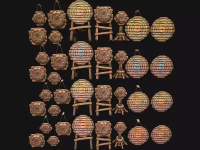 Medieval Wooden Target Shooting Range Environment Furniture Set Low-poly 3D model