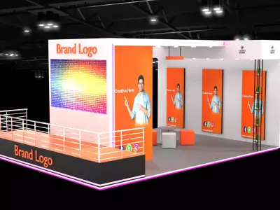 2 side open exhibition stall design with lounge area 3D model