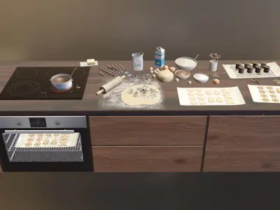 Christmas Bakery Kitchen Counter 3D model