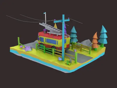 Cartoon Fire Engine Cartoon Car Collection Toon Vehicle  3D model