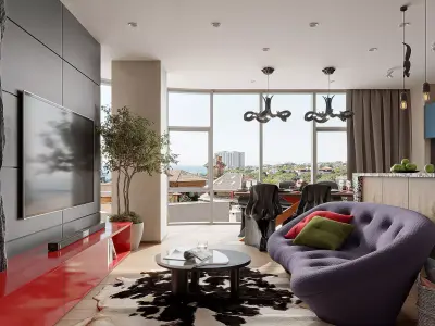 Luxury living and dining room interior 3D model buy