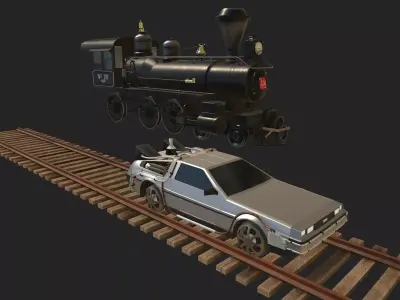 Back to the Future 3 - Delorean and Locomotive Low-poly 3D model