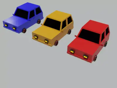 Low poly Vehicle Collection three colored cars Low-poly 3D model