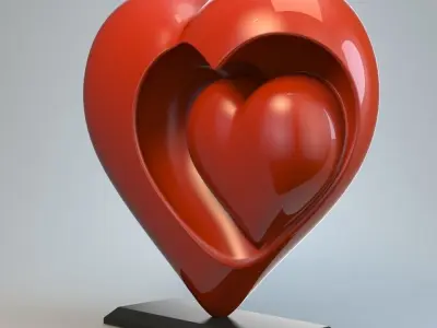Heart Sculpture Love Red 3D model