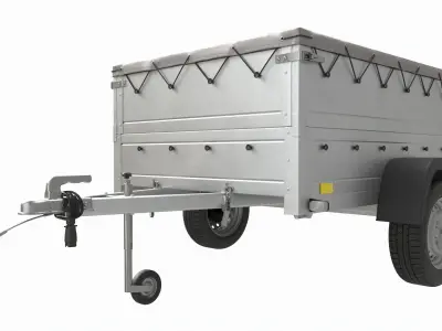 Single axle car trailer with extra walls cover jockey wheel 3D model