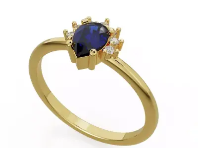 Pear halo engagement ring 3D print model