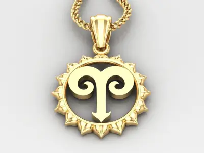 Sun Aries Light Gold Pendant Version 7 3D print model