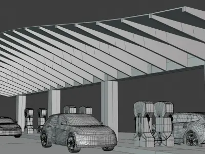 Charging station with cars II 3D model