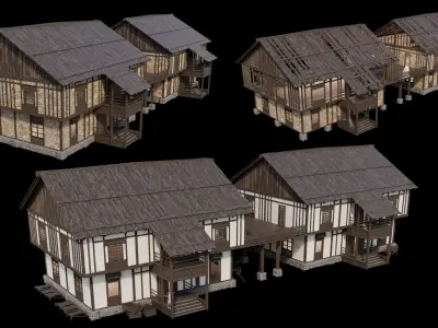 Medieval Village Pack 09 - 3 Assets - 4K Textures Game Ready Low-poly 3D model