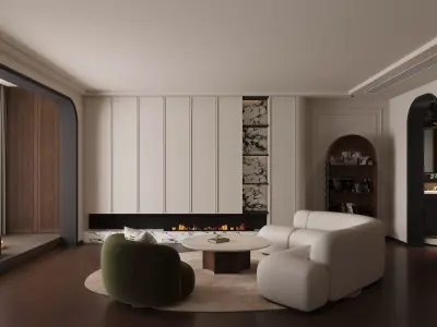 French style living room and kitchen 3D model