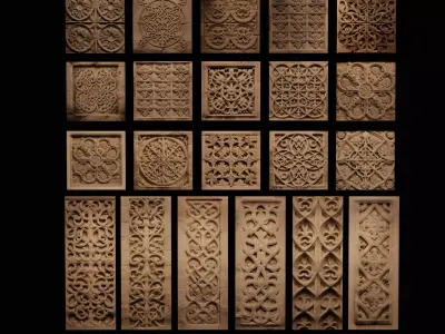 30 Ancient Concrete Wall Ornaments Lowpoly Low-poly 3D model