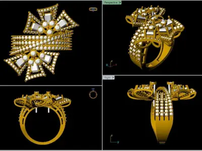 Starburst Cluster  GOLD Ring Set in Yellow Gold 3D print model