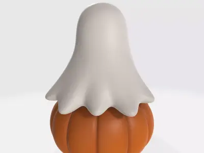 Adorable Ghost Reading on Pumpkin Cute Halloween Decoration 3D print model