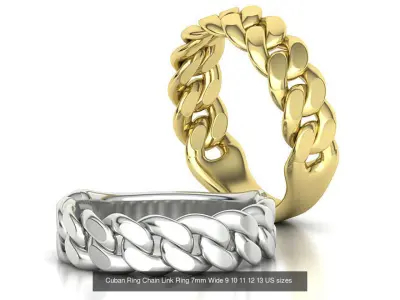 Cuban Ring Links Ring with bridge 7mm wide 3D Model Pack