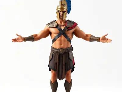 Spartan Warrior D Model  Rigged and Textured for Games and An... Low-poly 3D model