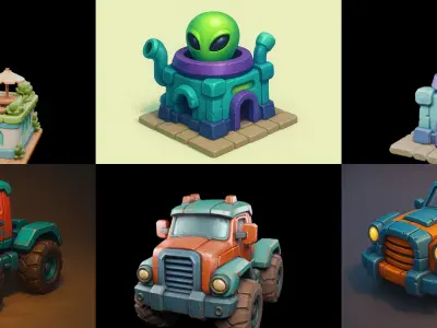 Stylized Car Advanced model bundle 21 pack 100 glb 3D model